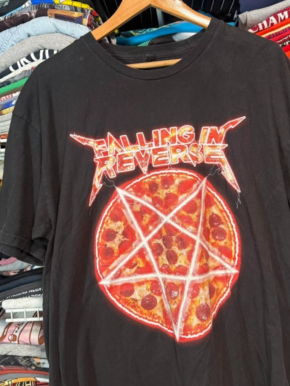Falling In Reverse pizza pentagram black band t shirt